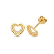 9ct Yellow Gold CZ and Polished Open Heart Earrings