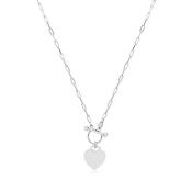 Sterling Silver T-Bar and Heart Paperlink Necklet image