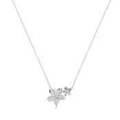 Sterling Silver CZ and Polished Double Flower Necklet image