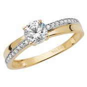 9ct Yellow Gold CZ Solitaire Ring with Crossover CZ Shoulders image