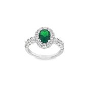 Sterling Silver Oval Green CZ Ring with CZ Halo and Shoulders image