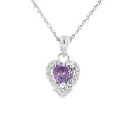 Sterling Silver Purple CZ Heart Pendant with Cz Halo image