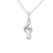 Sterling Silver CZ and Polished Heart Treble Clef Pendant image