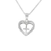 Sterling Silver Open CZ Heart and Cross Pendant image