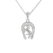 Sterling Silver CZ Horse in Horseshoe Pendant image