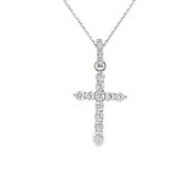 Sterling Silver CZ Cross Pendant with CZ Baile 29mm x 18mm image