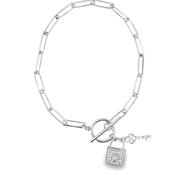 Sterling Silver CZ Pave T-Bar Paperlink Bracelet image