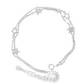 Sterling Silver Double Row Open &amp; CZ Pave Star Bracelet image