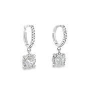 Sterling Silver CZ Round Halo Drop Huggie Earrings image