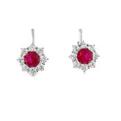 Sterling Silver Red CZ Flower Drop Earrings image