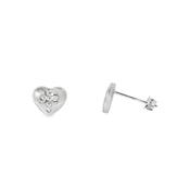 Sterling Silver CZ Cross Puff Heart Earrings image