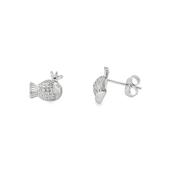 Sterling Silver CZ Fish With Crown Stud Earrings