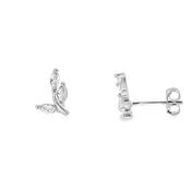 Sterling Silver CZ Leaf Stud Earrings image