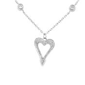 Sterling Silver CZ Open Heart Necklet with Rubover CZ Scatter image