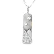 Sterling Silver Pave CZ Star Rectangular Disc Pendant image