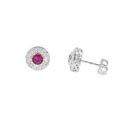 Sterling Silver Round Red CZ Halo Earrings image