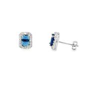 Sterling Silver CZ Blue Rectangle Halo Earrings image
