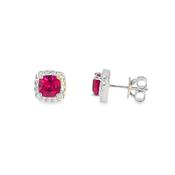 Sterling Silver Red CZ Square Halo Earrings image
