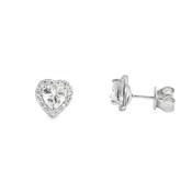 Sterling Silver CZ Heart Halo Earrings image