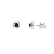 Sterling Silver CZ Round Blue Halo Earrings image