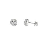 Sterling Silver CZ Square Halo Earrings image
