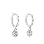 Sterling Silver CZ Flower Cluster Drop Huggie Earrings image