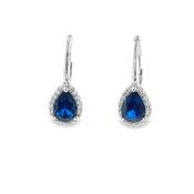 Sterling Silver Blue Pear CZ Halo Drop Earrings image