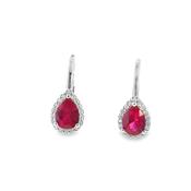 Sterling Silver Red CZ Pear Halo Earrings image