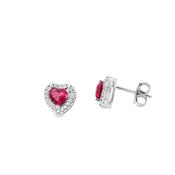 Sterling Silver CZ &amp; Red Heart Halo Earrings image