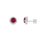 Sterling Silver Red CZ Round Halo Earrings image