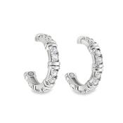 Sterling Silver CZ &amp; Bar 1/2 Hoop Earrings image