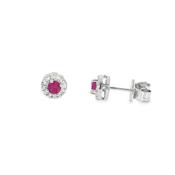 Sterling Silver Red CZ Round Halo Earrings image