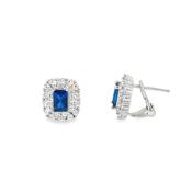 Sterling Silver CZ Rectangular Blue Halo Earrings image