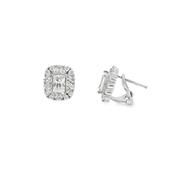 Sterling Silver CZ Rectangular Halo Earrings image