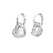 Sterling Silver CZ Heart Halo Drop Huggie Earrings image