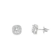 Sterling Silver CZ Square Halo Earrings image