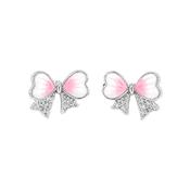 Sterling Silver CZ Pink Bow Kids  Earrings