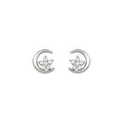 Sterling Silver Kids CZ Moon &amp; Star Earrings
