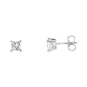 9ct White Gold 4 Claw Princess Cut Cultured Solitaire Diamond Earrings 1.00ct