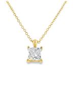 9ct Yellow Gold Princess Cut Solitaire Cultured Diamond Pendant 1.00ct