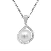 Sterling Silver Freshwater Pearl and CZ Pendant image