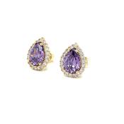 9ct Cubic Zirconia And Amethyst Pear Halo Stud Earring image