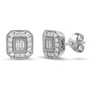 9ct White Gold Square Cluster Rubover .11ct Diamond Stud Earring image