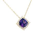 9CT Cubic Zirconia and Purple Stone Square Halo Necklet image