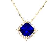 9CT Cubic Zirconia and Blue Stone Square Halo Necklet image