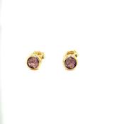 9CT Amythest Rubover Round Stud Earring image