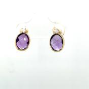 9CT Cubic Zirconia and Amethyst Oval Stud Earring image