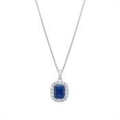 Sterling Silver Emerald Cut Blue CZ Necklet with White CZ Halo image