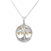 Sterling Silver Tree of Life Pendant with CZ and Gold Plated Hearts image