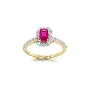 9CT Emerald Cut Halo Cubic Zirconia and Red Stone Dress Ring with Stone Set Shoulders image